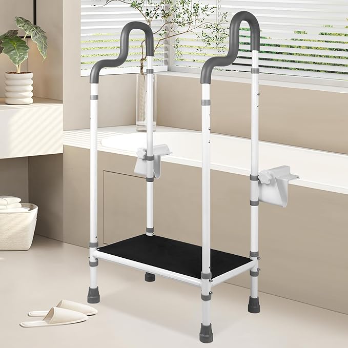 FSA Eligible, Step Stool for Bathtub With Handle, Non-slip Bathroom Safety Steps for Senior, Heavy Duty Step Stool for Elderly, Bath Step with Adjustable Assist Handles, Wide Platform, Support 500 LBS