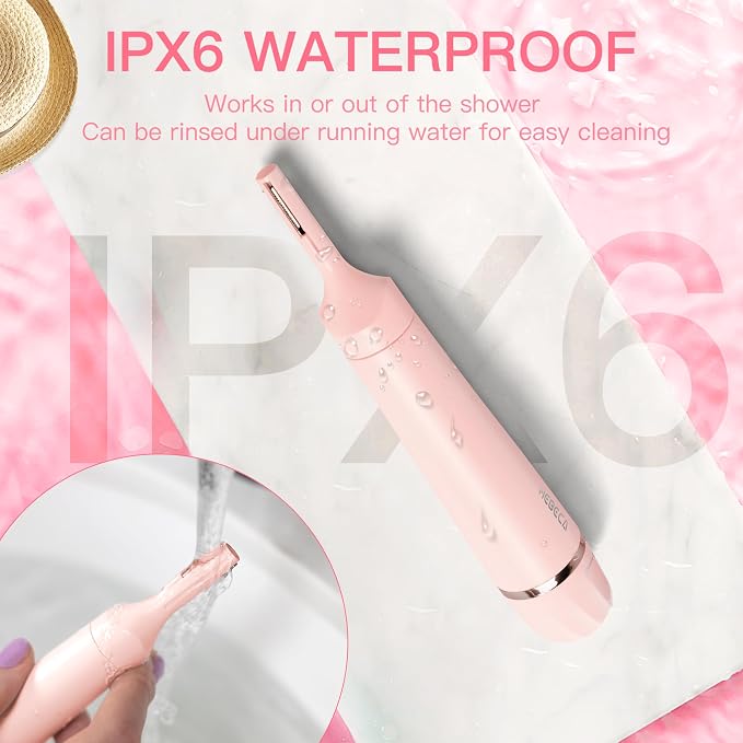 HEBECA Nose Hair Trimmer for Women, 3in1 Electric Eyebrow Trimmer Waterproof Facial Hair Removal Rechargeable Hair Shaver Razor for Nose Ear Eyebrow Peach-Fuzz Lips Chin FT3001 Pink (Pink)