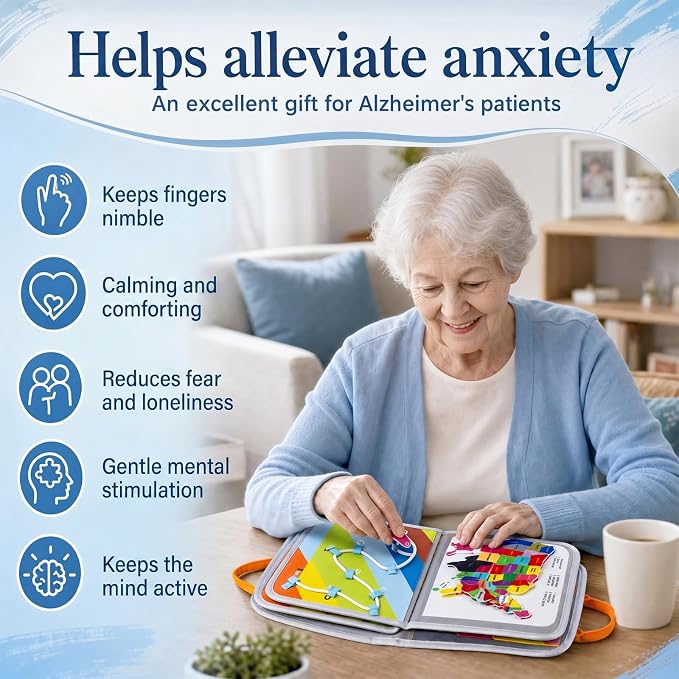 Fidget Blanket for Adults with Dementia & Alzheimer, Dementia Activities for Seniors - Calming Busy Board Activity Mat for Elderly Seniors, Anxiety Relief Therapy Gift for Autism