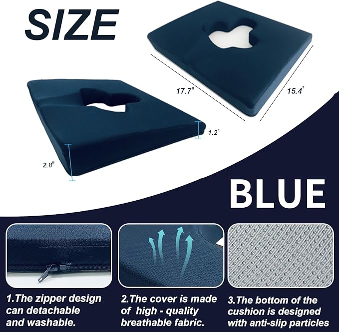 Gel Wheelchair Seat Cushion,Bed Sore Cushions for Butt,hemorrhoid Pillow,Sciatica,Back,Coccyx,Pressure Sore/Ulcer Pain Relief Butt Pillow,Ergonomic Chair Cushion, Anti-Slip&Washable Cover(Blue)