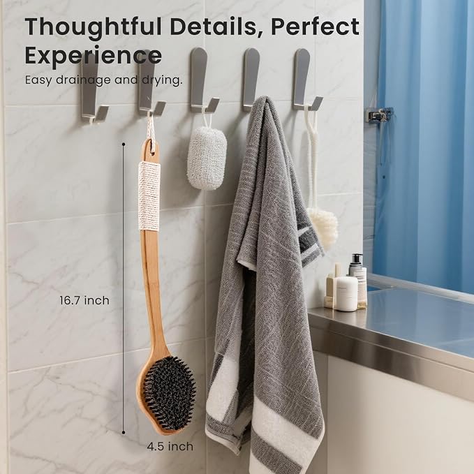 Back Scrubber for Shower,17in Bamboo with Curved Long Handle - Stiff Natural Boar Bristles for Men and Women, Deep Cleansing and Exfoliating, Anti-Slip Grip for Wet or Dry Brushing (Black)