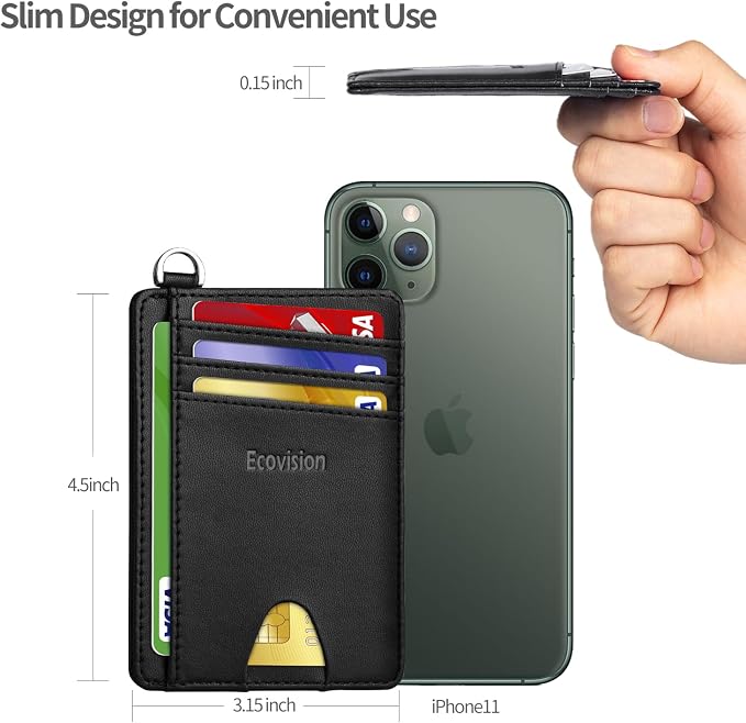Slim Minimalist Front Pocket Wallet, RFID Blocking Credit Card Holder Wallet with Detachable D-Shackle for Men Women