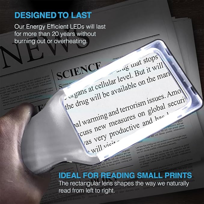 MAGNIPROS Patented 6X Large Magnifying Glass with 3 Color Light Modes | Anti-Glare Lens & Stepless Dimmable LEDs | Perfect for Reading & Inspection - Ideal for Seniors & Low Vision