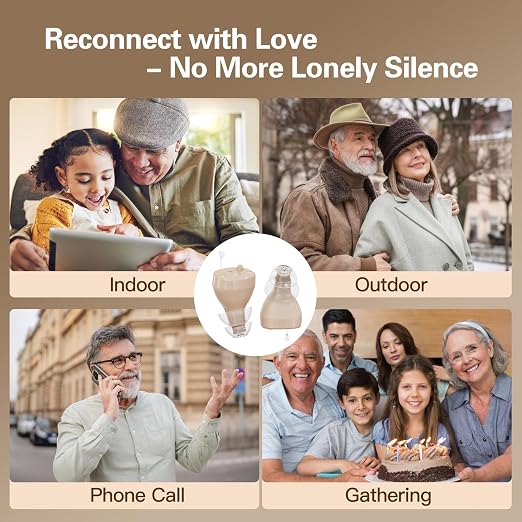 Hearing Amplifiers for Seniors Rechargeable, Hearing Amplifier for Adults with Whistle Noise Cancellation, Virtually Invisible Compact Design, 16-Channel Clear Sound Quality (Beige)