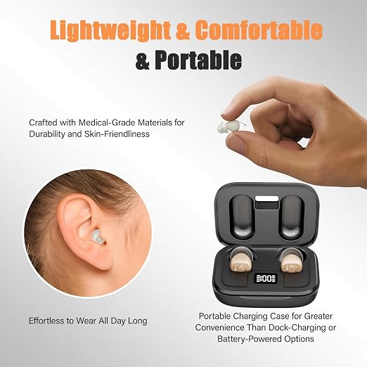 Digital Rechargeable Invisible Hearing Aids for Seniors | Crystal Clear Sound | Intelligent Noise Reduction | Ergonomic Comfort Fit | One-Button Control | Up to 100H Battery Life