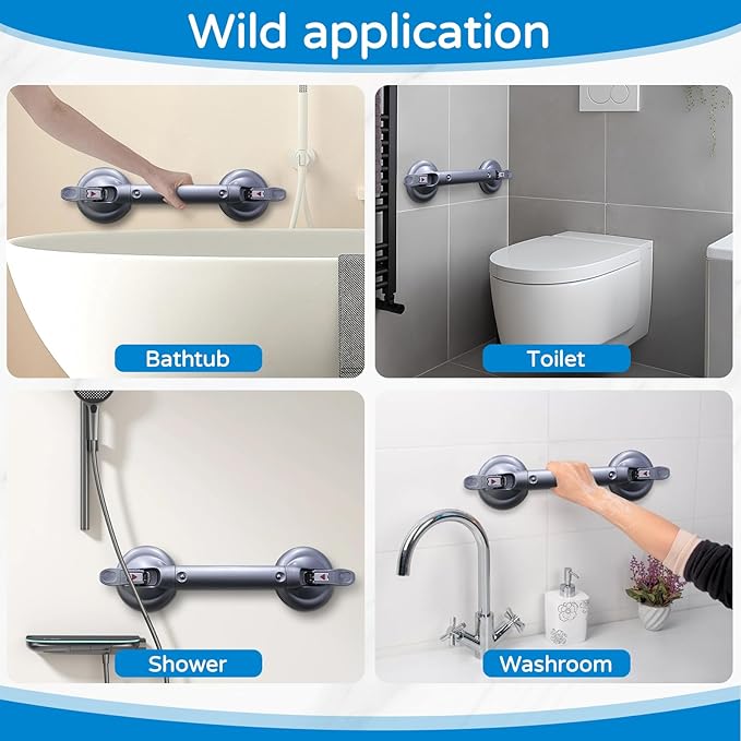 Suction Grab Bar for Shower Bathtub: Upgraded Heavy Duty Non-Slip Grip Handle with Strong Suction Cup for Bathroom Wall, Max Load 269LBS Safety Bar for Elderly Senior Disabled Handicap 17 Inch Silver