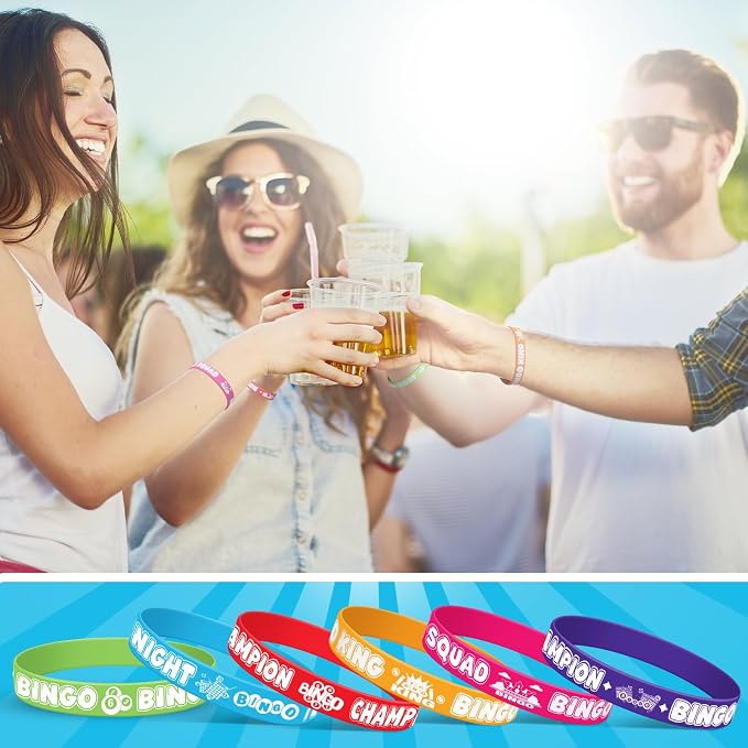 Huquary 36 Pcs Bingo Rubber Bracelets Party Favors, Bingo Game Night Champion Silicone Wristbands Bulk Party Supplies Decorations, Birthday Carnival Event Prizes Gifts