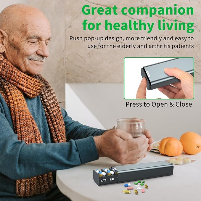 Metal Weekly Pill Organizer 7 Day,Removable Comparments Daily Pill Box, Travel Pill Case, Large Capacity Cute Pill Holder to Hold Vitamins, Medicines, Supplements, Pills Organizer