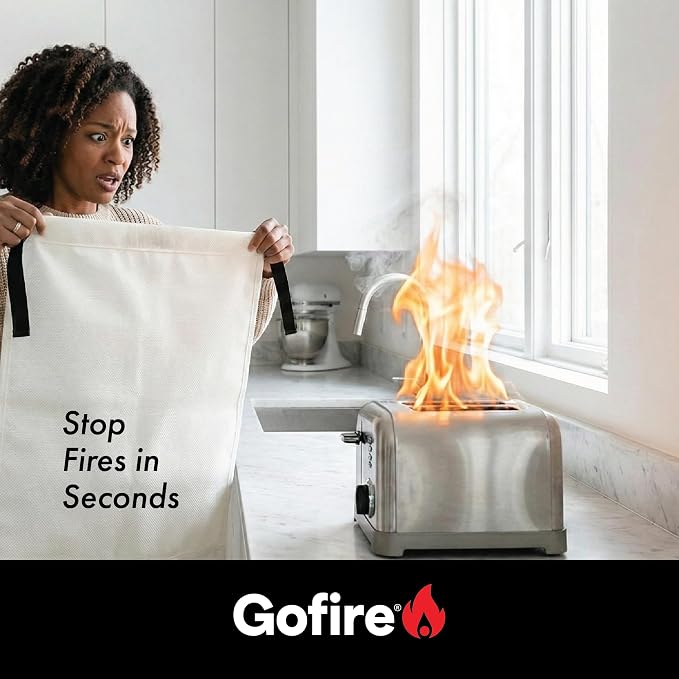 Gofire Adult Fire Blanket - Fiberglass Flame Resistant Emergency Blanket for Kitchen Fires, Reusable, 39 x 39 in