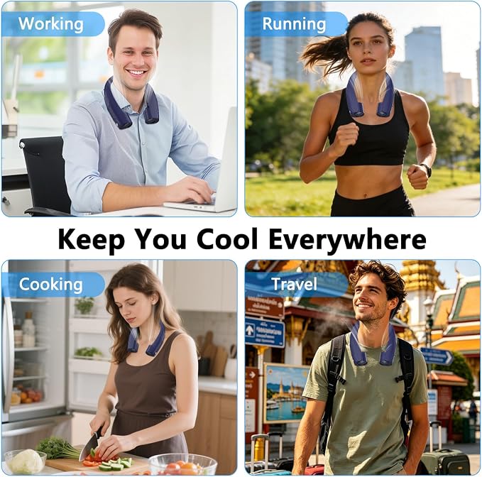 Neck Fan, 6000mAh USB Rechargeable Hands Free Personal Fan, 6 Speeds Adjustable Portable Neck Fans, Faster Cooling Wearable Fan, Ultra Quiet for Outdoor, Travel, Home, Office - Navy Blue