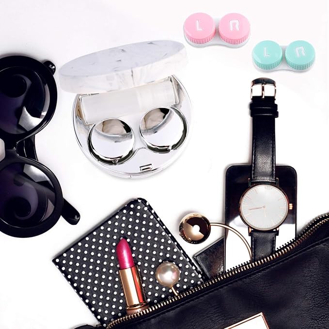 cauyuan Cute Contact Lens Case Portable Travel Box | with Mirror Tweezers Remover Tool Solution Bottle for Office and Outdoor