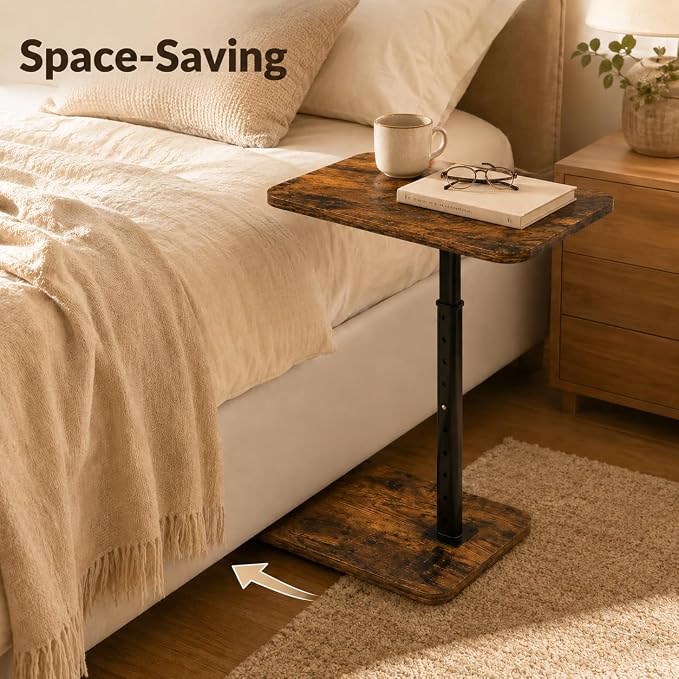 C-Shaped TV Tray Table, Height Adjustable Side Table, Couch Table End Table | for Living Room, Sofa, Bed, Bathroom, Space-saving, Snack Table for Eating, Dinner, Laptop, Small Spaces, 32-63 Inches