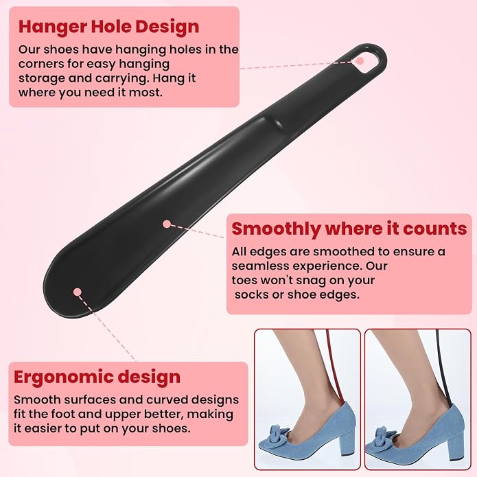 Ymapinc 2-Pack Long Handle Plastic Shoe Horn, Shoehorns for Traveling, Shoe Stick Helpers to Put on Your Ski Boot