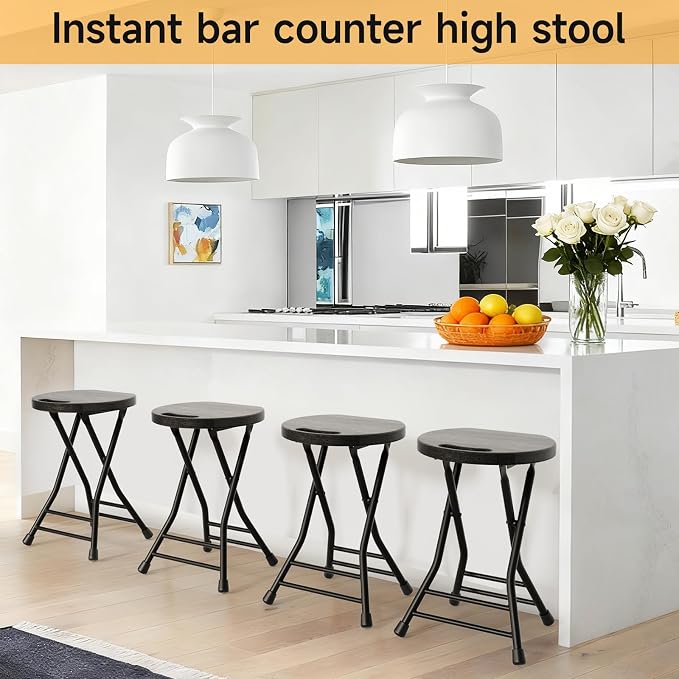 LEDLAY18 Inch Folding Stool with Handle - 500LBS Capacity Portable Foldable Stool with Non-Slip Feet, Heavy-Duty Steel & Plastic Collapsible Stool for Indoor Outdoor Use, Black