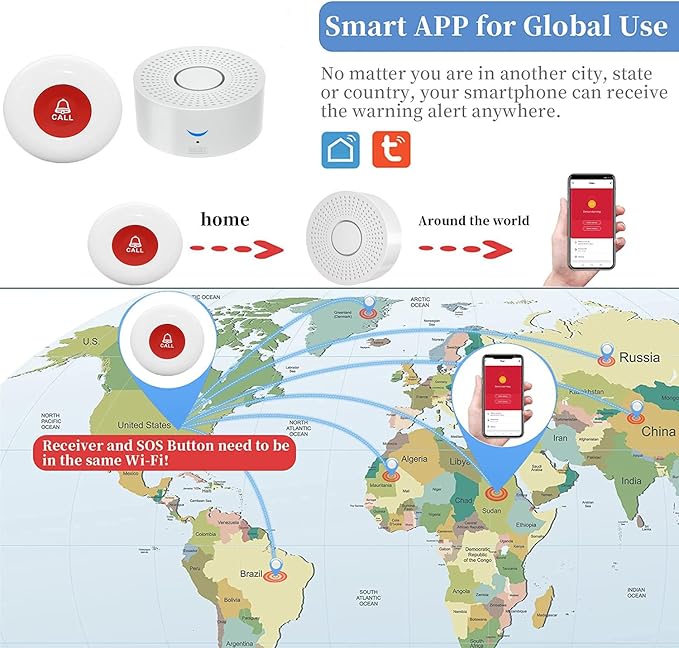 WiFi Caregiver Pager Call Button Wireless Nurse Alert Call Bell Emergency Alert Pager at Home for Elderly Patients
