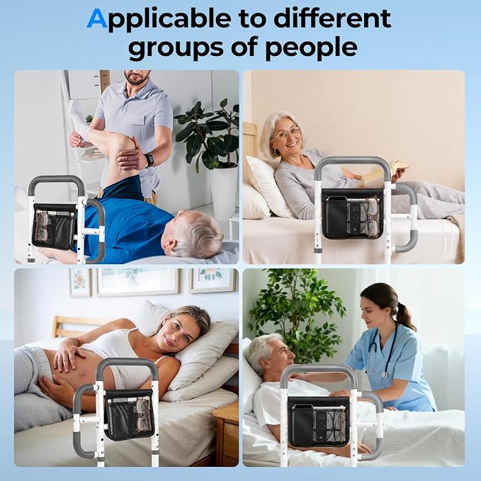 Bed Rails for Elderly Adults Safety, ASTM Tested 400 LBS Bed Assist Rail with Side Assist Handle, Ergonomic Foam Grip, Bed Cane for Seniors, Adjustable Height Thickened Carbon Steel Frame (White)