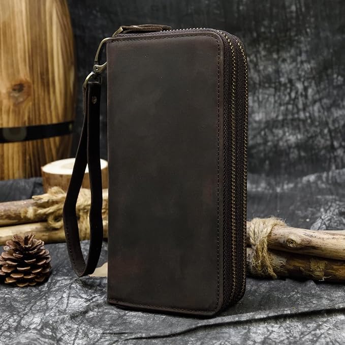 Genuine Leather Long Wallet for Men, Large Capacity Purse Clutch Bag Handbag Checkbook Cash Credit Cards Phone Holder | Large Capacity