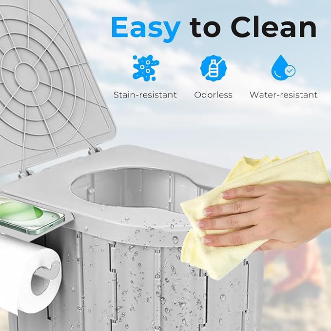 Portable Toilet for Adults, Foldable Plastic Toilet, with Lid and Paper Holder Travel Porta Potty for Adults Camping, Hiking, RV, Fishing, Beach, Road Trip, Truck, Hunting