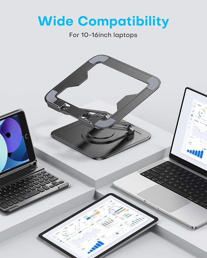 LOXP Adjustable Laptop Stand, Computer Stand with 360 Rotating Base | Ergonomic Laptop Riser Mount for Desk Foldable Protable Computer Desk Fits with MacBook Pro Air