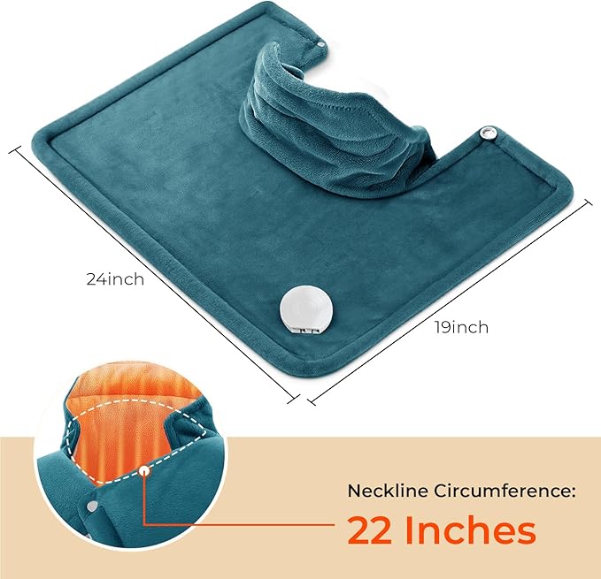 VAAGHANM Heating Pad: Electric Heat Pad for Pain Relief-Weighted Instant Heating Pads for Neck and Shoulders-6 Heat Options & 6 Auto Timer Mode-Gifts for Mom Women-Blue