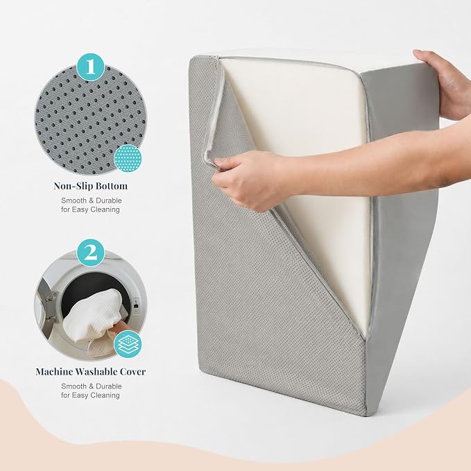 Yojoker Leg Elevation Pillow Blood Circulation, Memory Foam Wedge Pillow for Legs Swelling, Leg Elevation Pillows for After Surgery, Knee Wedge Pillow for Sleeping Back Hip Ankles Relief White/Grey