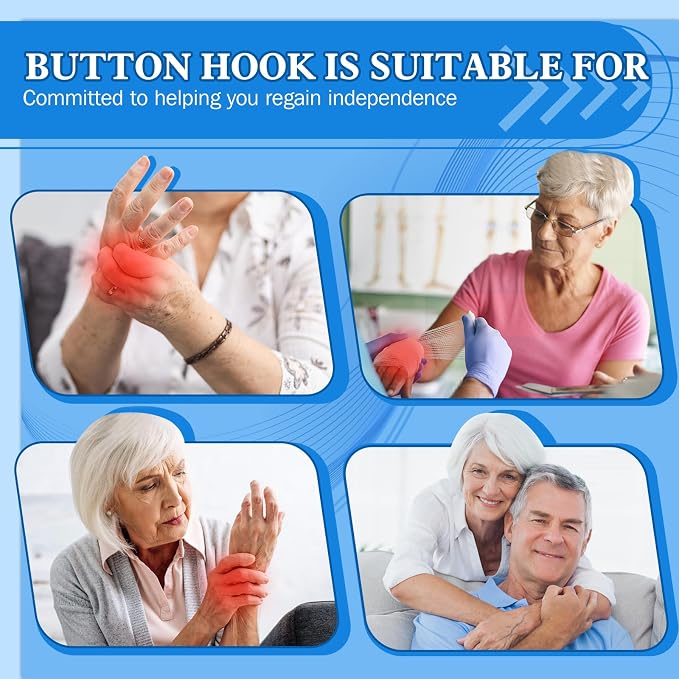 NINEMAX Button Hook Assist Tool with Zipper Pull for Seniors, One Hand Button Fastener Puller Helper for Shirt Wedding Dress, Dressing Aid for Elderly, Arthritis, Parkinson's (2 Pack)
