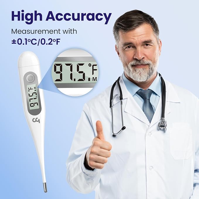 Femometer Digital Thermometer for Adults and Kids, Grey | Fever Alert, Memory Recall, C/F Switchable, Oral, Rectal or Under Arm Use