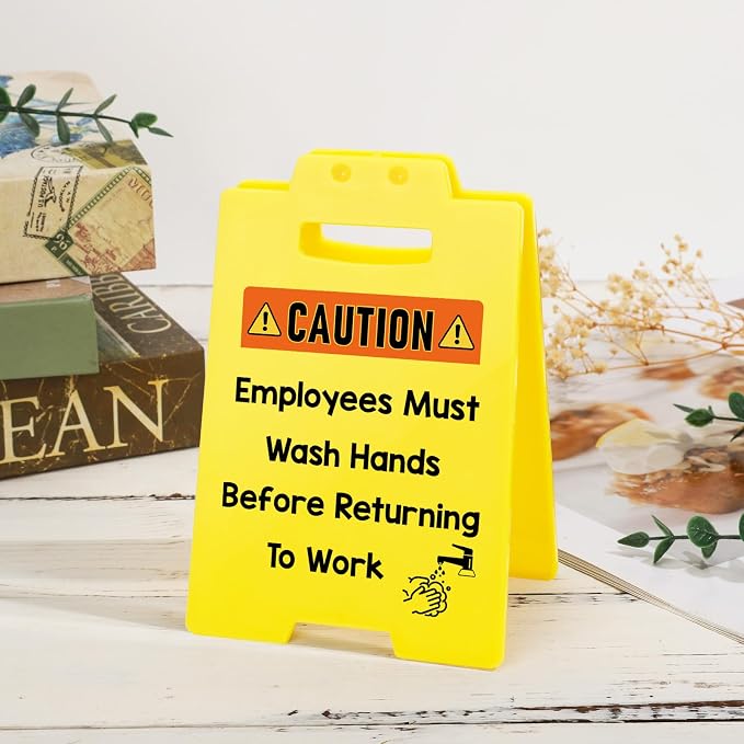 MBL Warning Sign for Wash Hands - Small Mini Desktop Reminder Signs White Elephant Stocking Stuffers Christmas Xmas Holiday Gifts for Office Business Restaurant Salons Hotel Motel Rest Stops