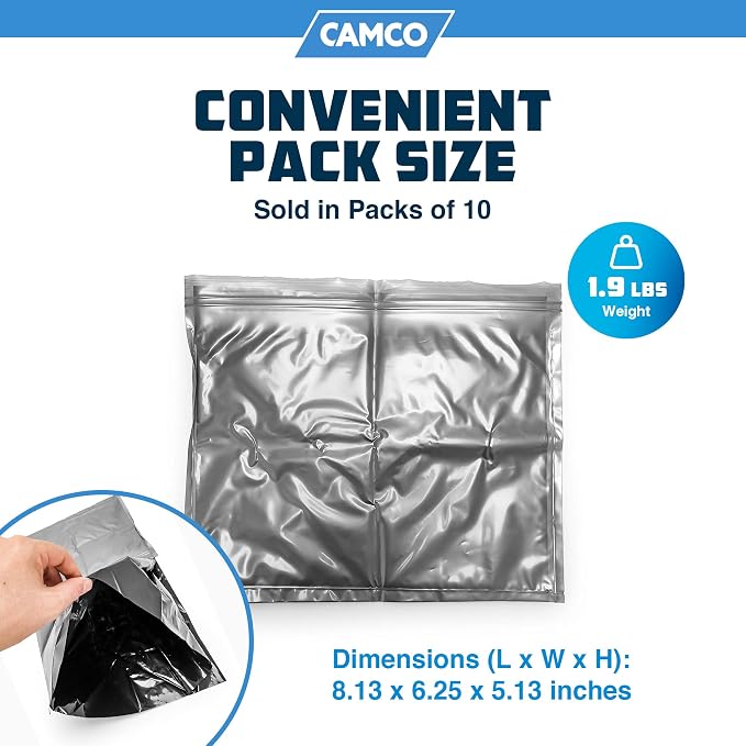 Camco Toilet Waste Bags - Features a Biodegradable Powder & Leak Proof Double Bag Design - Great for Camping, RVing, Hiking, or Boating - 10-Pack (41548)