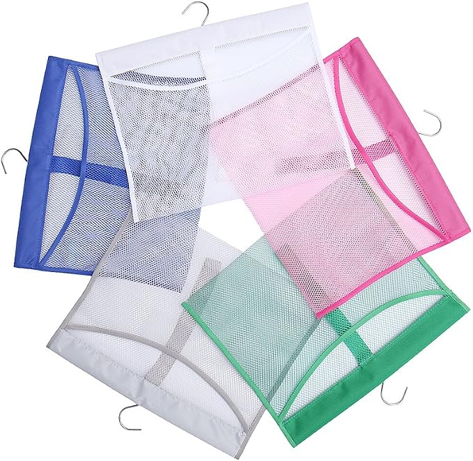 ALYER Hanging Mesh Shower Pockets for 34oz/1000ml Shampoo and Conditioner,Colorful Bath Toy organizer,Hanging Tandem Type Closet Accessories Storage Bag,Gray