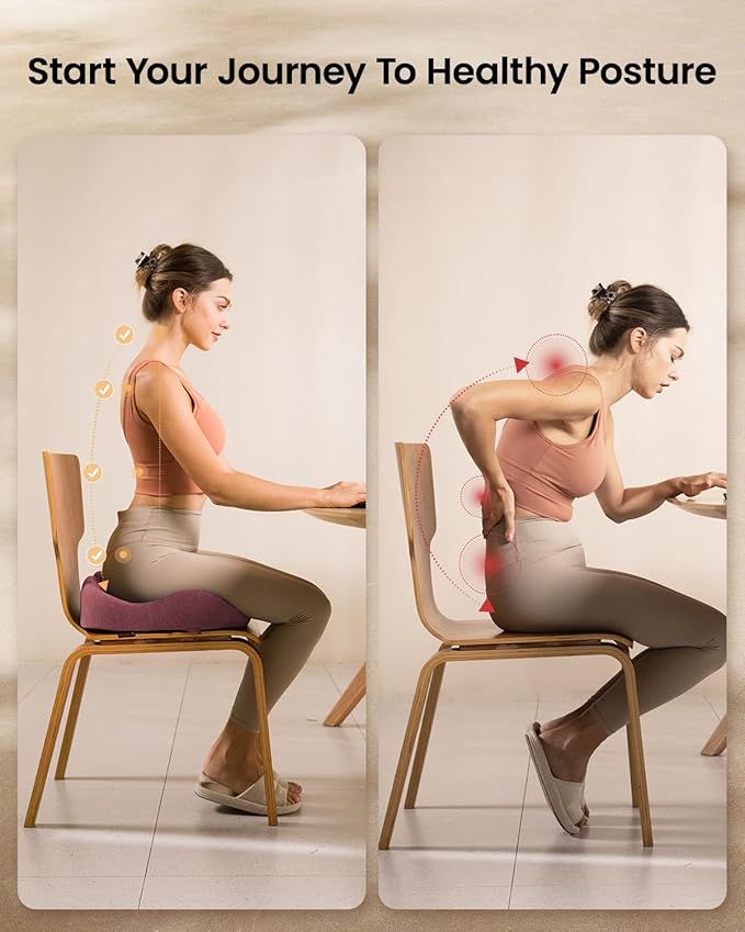 ProtoArc Seat Cushion, Office Chair Cushion for Sciatica, Coccyx Cushion, Ergonomic Memory Foam Seat Cushion for Car, Home, Pressure Relief Pad for Hip, Tailbone, All Day Comfort - Wine Red