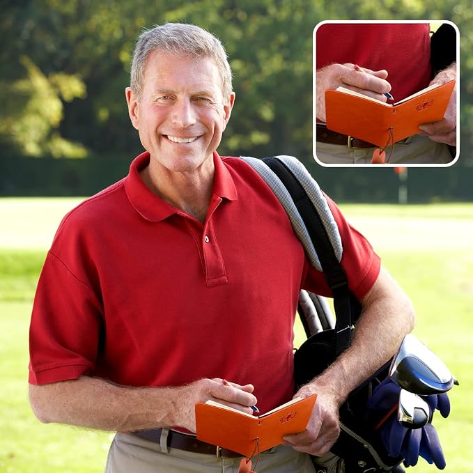 Yexiya Golf Scorecard Book with Pencil, Leather Golf Journal Scorecard Holder Accessories Notebook Log Pocket Score Cart Book Gift for Men Golfers, Sports and Outdoor Club Accessories