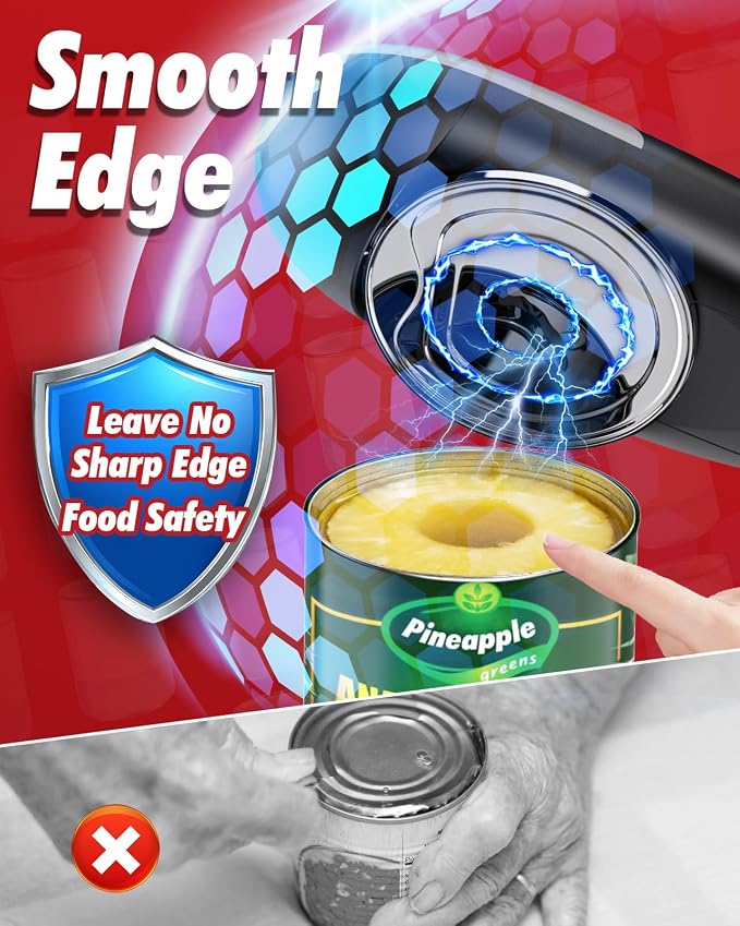 Electric Can Opener, One Touch Battery Operated Automatic Can Opener with Smooth Edge, Hands Free Can Openers for Seniors with Arthritis and Weak Hands, Kitchen Gadget Fits Most Standard Cans