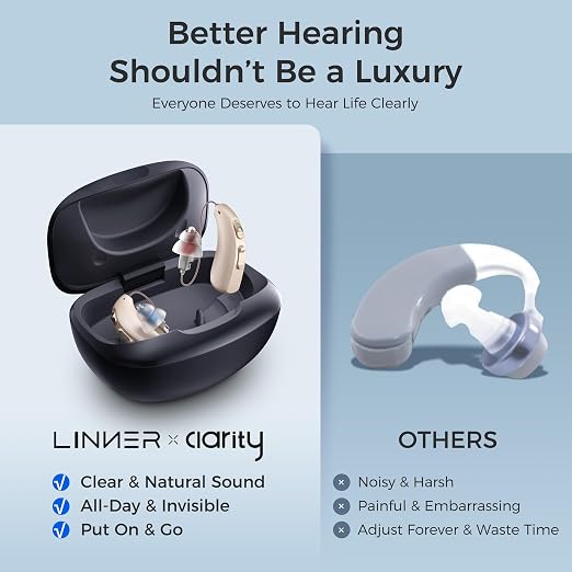 LINNER-Clarity Hearing Aids for Seniors, Rechargeable Hearing Amplifier with Noise Cancelling, OTC Hearing Aids Designed for Adults with Mild to Moderate Hearing Loss (Black)