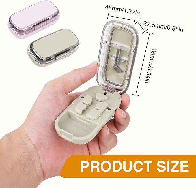 2PCS Portable Pill Cutter Splitter, 1/2 1/3 1/4 Pill Cutter Splitter for Small and Tiny Pills with Storage Box