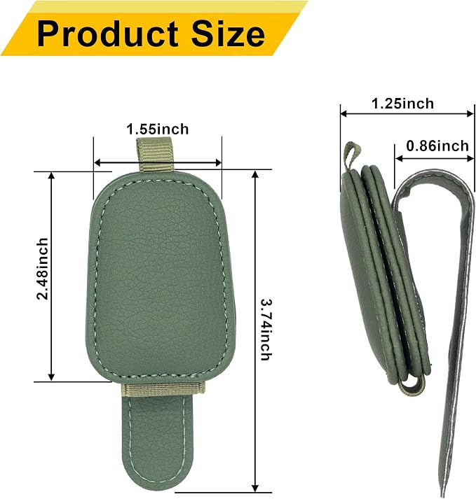 Yuoyar Magnetic Leather Sunglasses Holder for Car, 2 Packs (Green) | Magnetic Car Visor Accessories