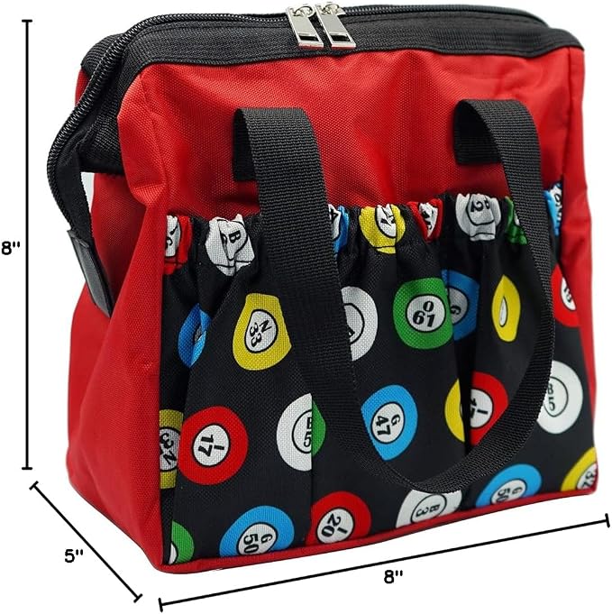 Yuanhe Bingo Dauber Bags with 6 Pockets Red Bingo Tote Bag