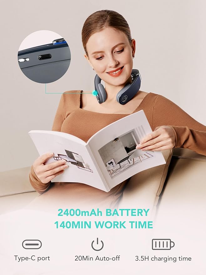 SKG Foldable Neck Massager for Pain Relief Deep Tissue Vibration Cordless Travel Massager,Portable 3D Neck Massager for Office Home Car Gifts for Men Women Dad Mom Grandpa