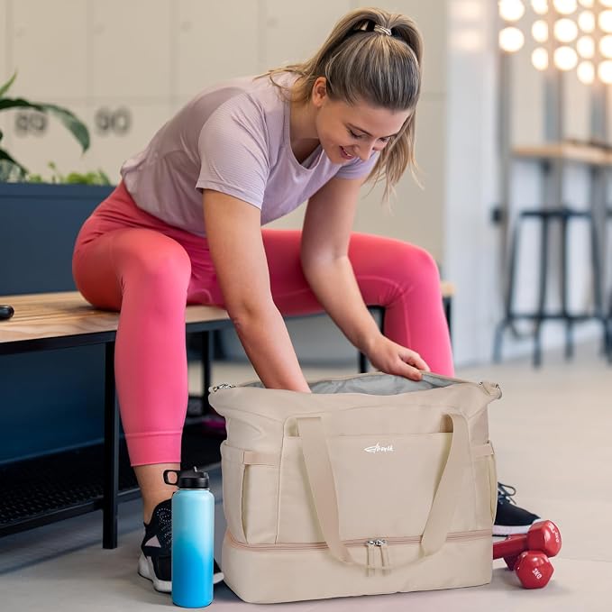Gym Bag for Women, Personal Item Travel Bag with Shoes Compartment, Weekender Overnight Duffel Bag with Wet Pocket, Carry On Bag for Women, Travel, Gym, Weekend