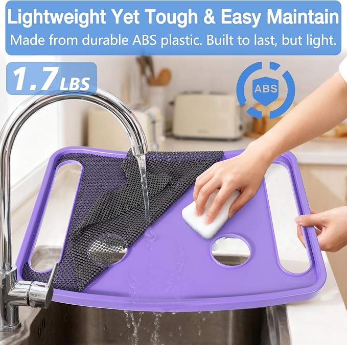 Walker Tray for Seniors with Dual Cup Holders & Side Pouch (Purple) | Durable Food & Drink Table, Lightweight with Non-Slip Pad, Compatible with Walker of 10210-1 Model