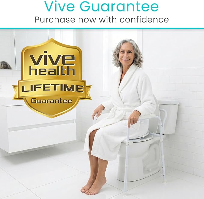 Vive Bedside Commode Toilet Chair (Folding) - 350 lb Capacity, Safety Rail, Shower Chair - 3 in 1 Heavy Duty Bariatric Bucket with Padded Arms, Tight Lid – Portable Seat for Home - Steel