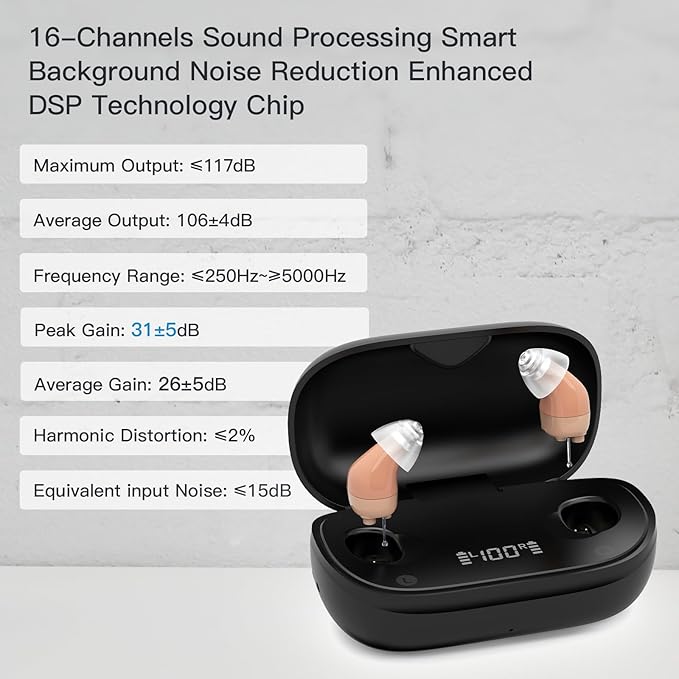 Hearing Aids (not Amplifiers), Rechargeable Hearing Aids for Seniors Invisible Hearing Aid with Noise Cancelling and Volume Control, OTC Digital Hearing Devices for Superior Sound Quality, Beige