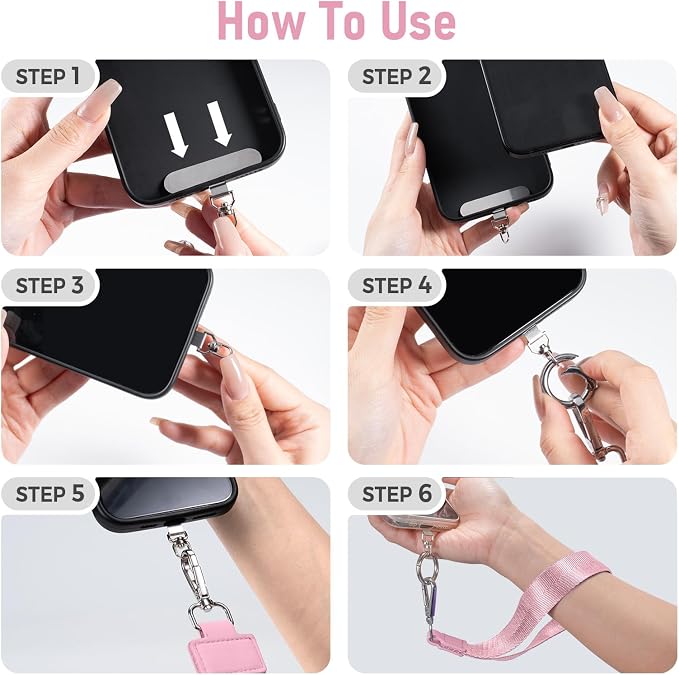 Tiostep Clip and Go Strap for Phone with Wallet Crossbody Phone Lanyard Adjustable and Detachable RFID Wristlet Wallet (Strawberry, Medium)