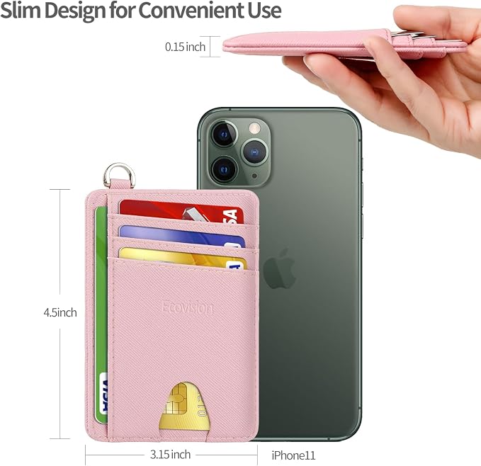 Slim Minimalist Front Pocket Wallet, RFID Blocking Credit Card Holder Wallet with Detachable D-Shackle for Men Women