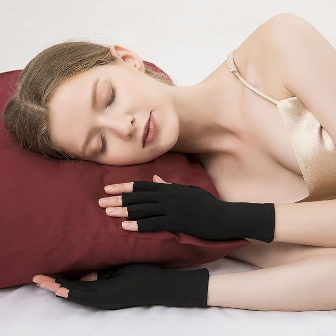 2 Pairs Arthritis Gloves Fingerless Compression Gloves for Relieve Hand Pain, Rheumatoid, Osteoarthritis, Tendonitis, Carpal Tunnel for Women and Men to Daily Work (Black, Medium)