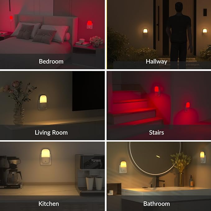 Klarlight 670nm Red Night Light for Sleep Therapy, Warm White Nightlight, Dusk to Dawn Sensor, LED Dimmable Night Lights Plug into Wall for Baby Kids Adults Bedroom, Hallway, Bathroom, 0.5W(2 Pack)