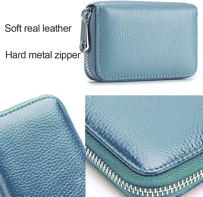 RFID Credit Card Holder Genuine Leather Credit Card Wallet with Zipper | RFID