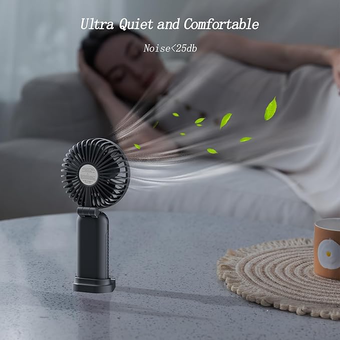 GOCKERA Portable Fan, 4200mAh Battery Operated Fan, 5 Speeds&Digital Display, Makeup Fans for Women with Base, 180°Foldable 3in1 Handheld/Neck/Desk Fan for Outdoor Indoor,Ultra Quiet (Black white)