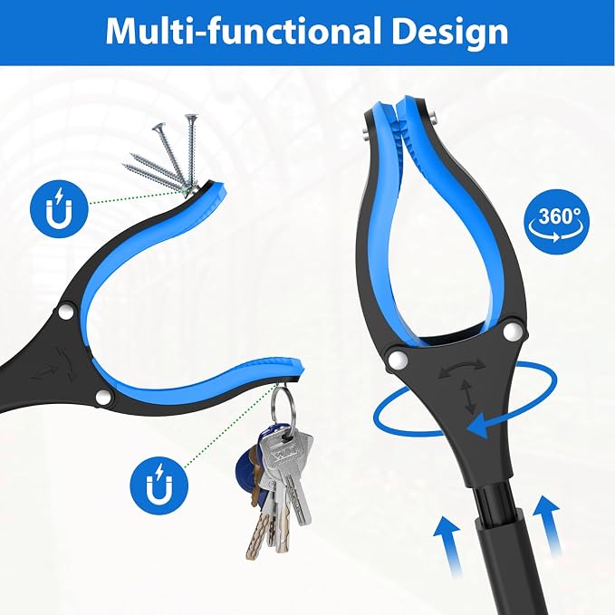 52 Inch Extra Long Grabber Reacher Tool, 2 Pack for Seniors | Long reach grabber tool for seniors 6'0"+, wheelchair. Aluminum, reaches 52 in. Two-hand use. Reacher grabber pickup tool