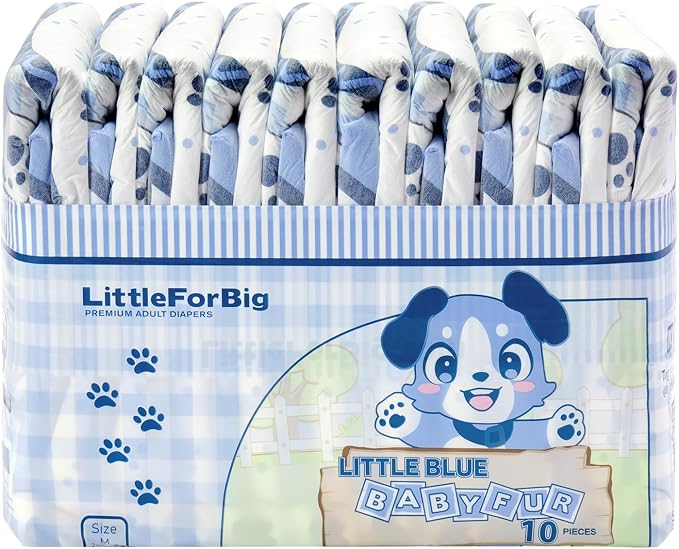 Littleforbig Adjustable Hook-and-Loop Fastener Closure Adult Printed Cloth Back Diaper 10 Pieces - Little Blue BabyFur (Medium 28"-38")